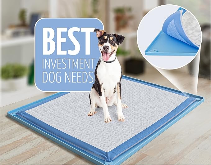 TidyFriend 3 Pk Pee Pad Holder Tray for 30” x 23” Pee Pads with Corner Lock Holes, Raised Edges, Non-Spill, Easy to Clean Silicone Dog Potty Tray Holder, for Indoor Floor Protection (Blue)