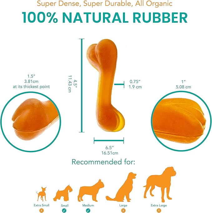Fuzzy Puppy Dog Toys for Aggressive Chewers: All-Natural Rubber, Durable Dog Chew Toy, Great Teething Toys for Puppies | DOGGO Bone, Medium (FP-Toy07)