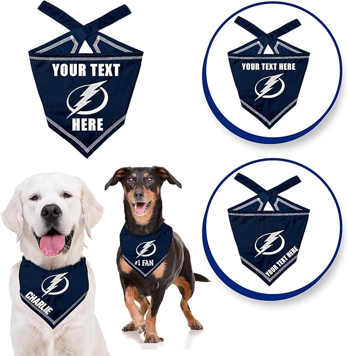 Pets First NHL TAMPA BAY LIGHTNING Personalized Tie Around Bandana for Dogs & Cats, Size Large/X-Large. Custom Dog Bandana Scarf Bib for Pet Cat Dog. The Ultimate Game-Day & Party Customizable Bandana