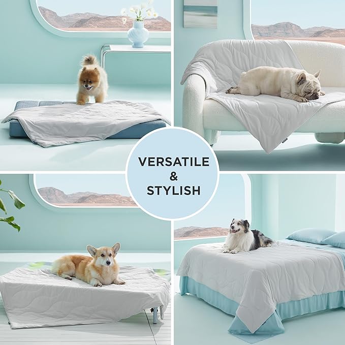 Bedsure Premium Cooling Dog Blankets for Bed - Q-MAX>0.5, Breathable Summer Washable Cold Pet Mat, Soft Durable Self Cooling Dog Mat for Hot Weather, Pearl Grey, 60x80