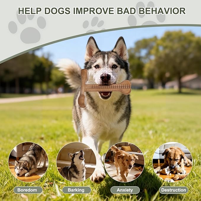 Dog Chew Toy for Aggressive Chewers T-Shaped Tough Dog Bone Toys for Small Medium Large Breed to Keep Them Busy (Medium/Large-Under 60LBS, Milk Flavored)
