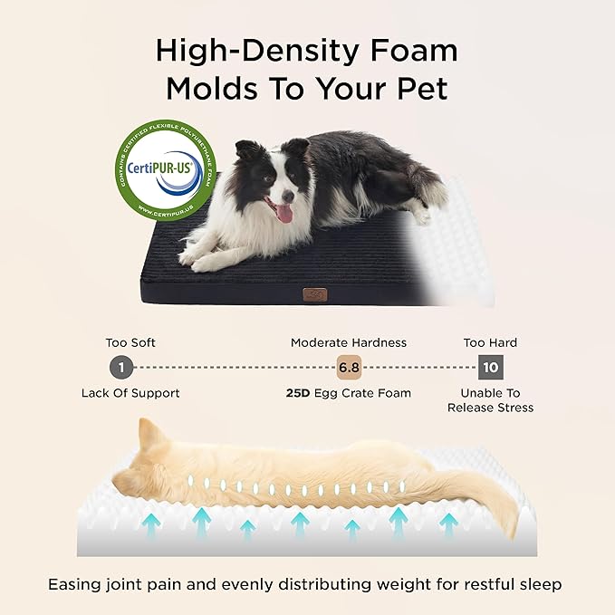 Bedsure ComfyFleece XXL Dog Bed for Crate - Extra Large Orthopedic Pet Beds with Removable Washable Cover, NOT Waterproof Egg Crate Foam Mat, Suitable for Pet Up to 100 lbs, 47x29x4, Not for Chewers
