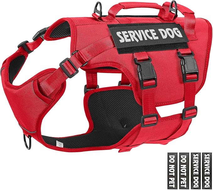 Escape Proof Dog Harness,Soft Padded Full Body Pet Harness,No Pull Tactical Working MOLLE Vest with 4 Pet Patches,Service Dog Vest Harness for Large Dogs Walking Hiking Training