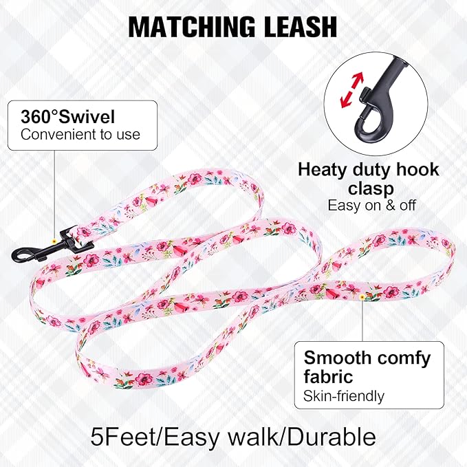 BEAUTYZOO No Pull Dog Harness and Leash Set - Adjustable Step-in Puppy Harness for Small Medium Large Dogs, Escape Proof Soft Nylon Vest with Double D Ring for Walking Running Training, Pink S