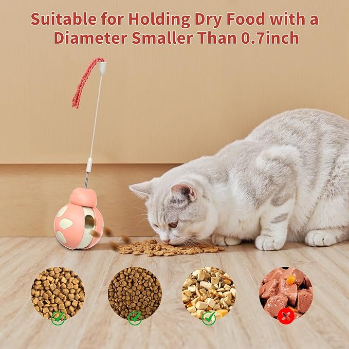 Cat Puzzle Toy for Indoor Cats - Ladybug Design with Treat Dispenser, Tumbler Ball & Detachable Wand Toy | Durable & Safe Interactive Pet Teaser Toy (Pink)