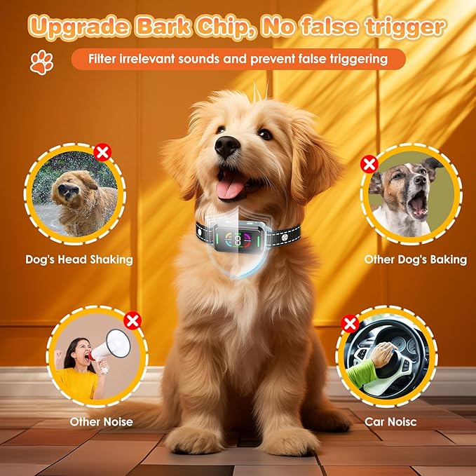 Dog Bark Collar, Bark Collars for Large Medium Small Dogs, Smart Training Collar with 4 Barking Training Modes & 8 Level Sensitivity Adjustable