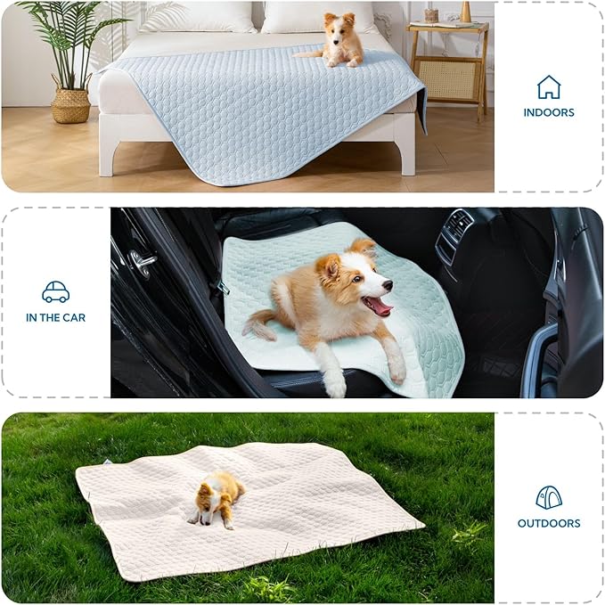 Soulbond Cooling Mat for Large Dogs - 50"x60" Washable Cooling Pad for Dogs & Cats, QMAX>0.3, Anti-Slip Bottom, Portable Summer Cool Pet Bed Pad for Outdoor/Indoor/Cars/Travel Use, Pearl White