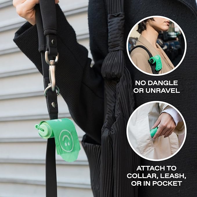 Springer Dog Poop Bag Dispenser Holder with Bags, No Dangle Design for Leash, Premium Thick Waste Bags with Easy to Open Tab, Unscented, 1 Dispenser and 15 Count