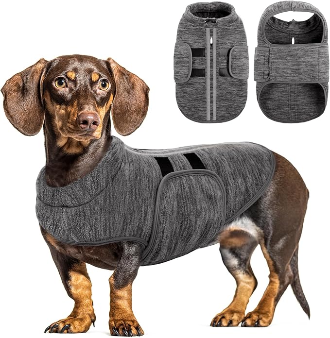 Queenmore XXL Dog Sweater, Soft Fleece Vest Pullover Dog Jacket with Leash Hole, Warm Winter Dogs Clothes Cold Weather Doggy Dachshund Sweaters for Large Dogs Cats Boy or Girl (Cationic Gray, XXL)