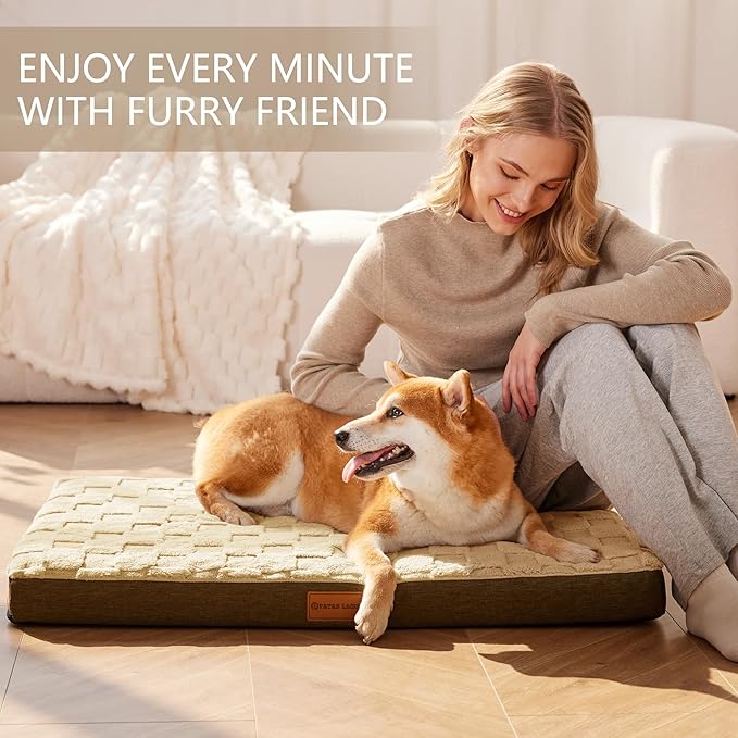 Patas Lague Orthopedic Jumbo Dog Bed for Extra Large Dogs 56''X40'', Waterproof Soft Warm Comfortable Egg Crate Foam Jumbo Pet Beds Mat with Removable Washable Cover and Nonskid Bottom, Brown