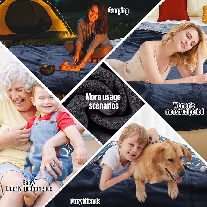 Waterproof Blanket for Bed, 80"x90" Leak-Proof Design, Reversible & Washable King Size Waterproof Blanket, Large Water Resistant Blankets, Reusable (Dark Grey/Silver Grey), Ahinahwap