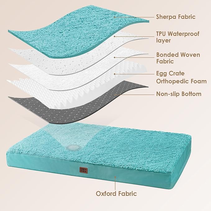 EHEYCIGA Orthopedic XL Dog Beds for Extra Large Dogs with Removable Washable Cover, Turquoise Blue, 44x32