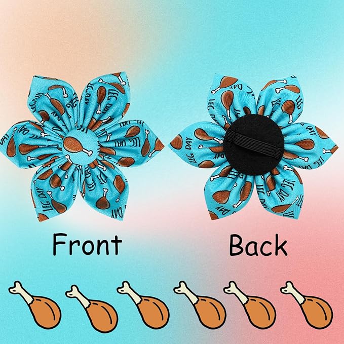Elegant Little Tail Dog Collar with Thanksgiving Turkey Print, Flower Dog Collar for X-Small Dogs