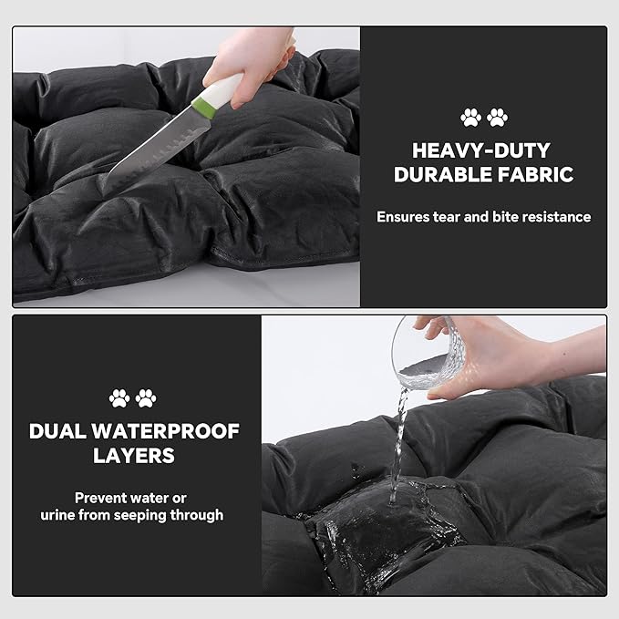 HOMBYS Chew Proof Indestructible Dog Bed with Reinforced Metal Rivets for Aggressive Chewers, 35"x22" Durable Pet Crate Mat, Washable Tough Kennel Pad for Medium/Large Dogs, Black