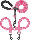 iYoShop Dual Dog Leash - 360° Swivel, No Tangle Walking Leash with Shock Absorbing Bungee for Two Dogs (Large, 25-150 lbs, Pink)
