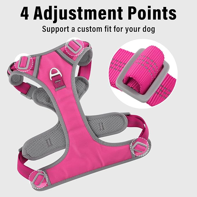 Plutus Pet No Pull Dog Harness, Release at Neck, Reflective Adjustable Dog Vest Harness, Easy Control Handle for Walking, for Small Medium Large Dogs, Hot Pink, L