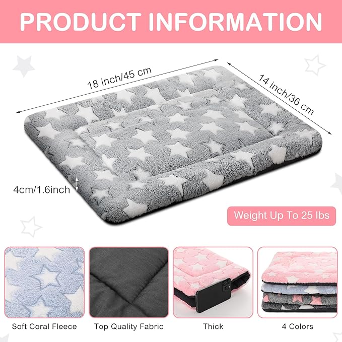 VitalCozy 4 Pcs Dog Crate Pads, Ultra Soft Warm Washable Anti-Slip Kennel Bed Mat for Pets, Reversible, Replaceable, Cozy Cage Liner for Small Medium Large Dogs and Cats(18 x 14 x 1.6 Inch,Colorful)