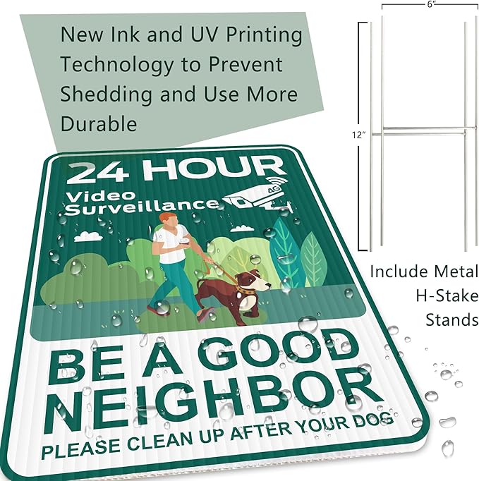 No Pooping Dog Signs for Yard, 2 Pack 2-Sided12"x9" with Metal Stake, Clean Up After Your Dog Signs