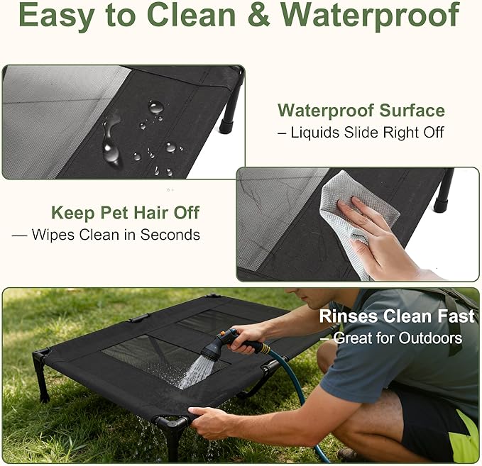 Dog Beds, Raised Pet Cot for Medium and Large Dogs, Cooling Breathable Mesh, Durable Sturdy Frame, Washable Cover, Portable and Easy to Assemble Indoor/Outdoor Pet Bed, Black, M