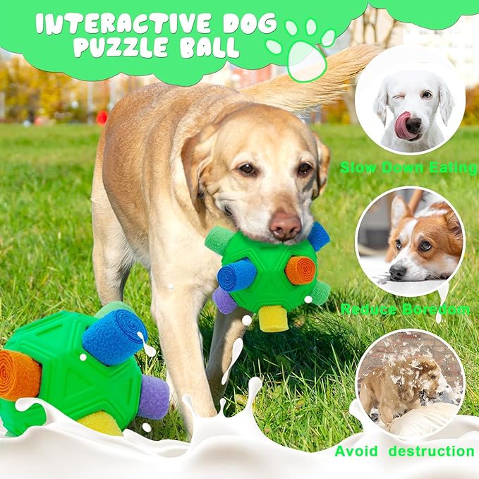 Snuffle Ball for Dog Interactive Dog Puzzle Ball Snuffle Mat Puppy Treat Dispenser, Natural Foraging Skills Slow Feeder Training Dog Sniff Toy (Green)