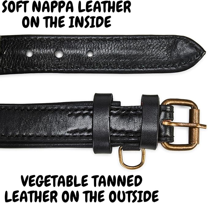 Real Leather Dog Collar Padded Soft Interiors with Premium Vintage Look Handcrafted Heavy Duty with Tag Ring for Small Medium and Large Pets (Small (1" Wide for 10.75" - 13.75" Neck), Black)