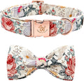 Elegant little tail Vintage Floral Dog Collar with Bow, Comfotable Dog Bowtie, Dog Collar Bow Adjustable Dog Collars for Small Medium Large Dogs