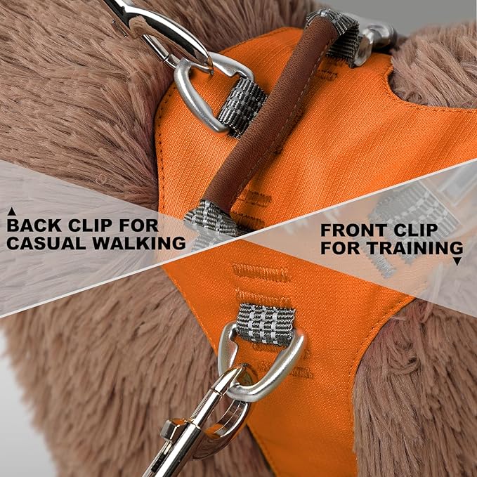 No Pull Dog Harness – Adjustable Reflective Nylon Vest for Small Medium Large Dogs, Escape Proof Training Harness with Leather Control Handle, Lightweight Aluminum Hardware (Orange, XL)