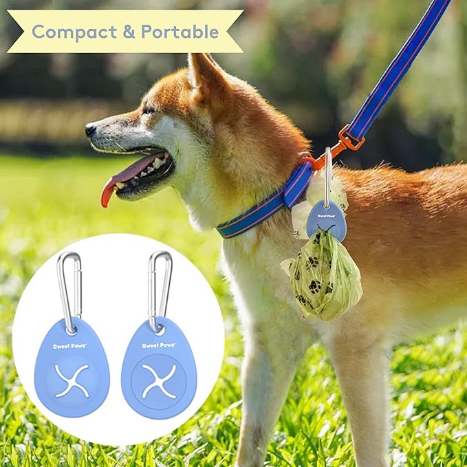 Dog Poop Bag Holder Charm Duo – Hands-Free Carry of Used Poop Bag, Durable Eco-Friendly Silicone Dog Walking Accessory with Carabiner Clip, Azure & Sea Glass – 2 charms included