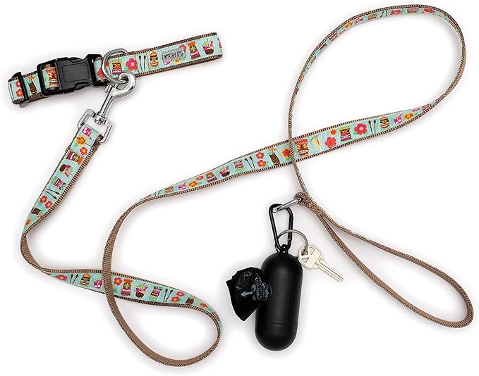 THE WORTHY DOG Collar for Small Dogs, Adjusts 6-12 inches, Durable Nylon Webbing, Quick Release Buckle, Tiki Time Pattern, Blue, X-Small