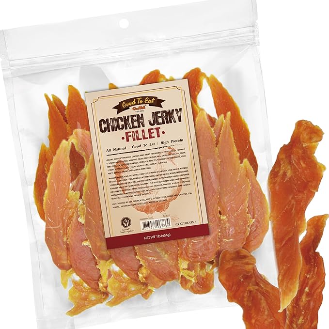 Gootoe Dog Treats, Chicken Jerky for Dogs - Dog Training Treats; High-Protein, Gluten-Free, Hypoallergenic, Grain-Free, Chicken Fillets, 1 lb
