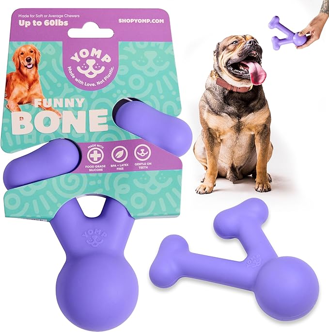 Yomp FunnyBone Wish Bone Dog Chew Toy – Interactive Teething Toy for Puppies, Soft, and Medium Chewers – Pet-Safe, Non-Toxic Silicone Chew Bone