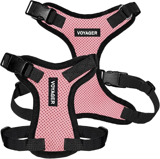 Voyager Step-in Pet Harness - All Weather Mesh, Adjustable Step in Harness for Cats and Dogs by Best Pet Supplies - Pink/Black Trim, L