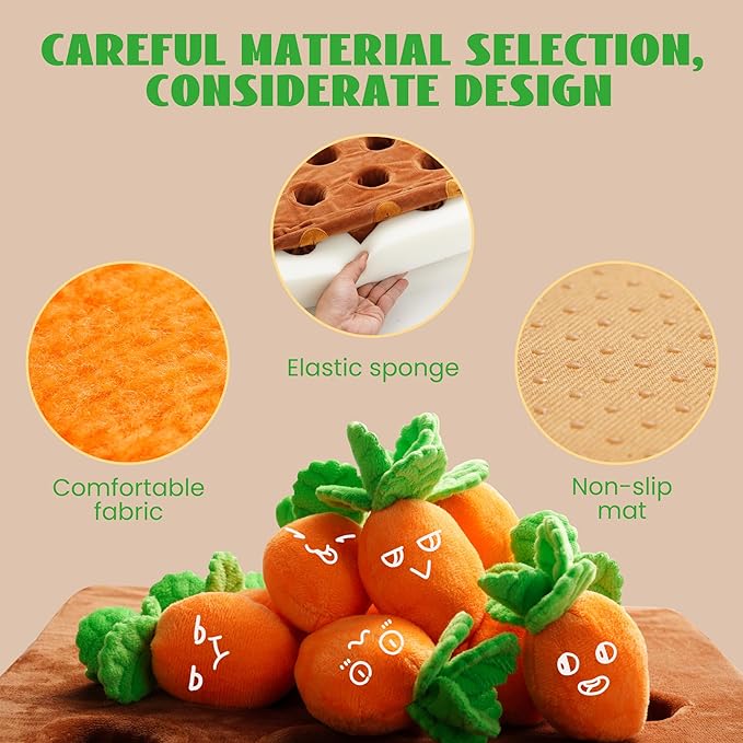 Nocciola Enrichment Carrot Dog Toys, 12PC Carrots & Farm Snuffle Mat for Hide and Seek Snuffle Toys for Small and Medium Dogs, Easter Dog Toy