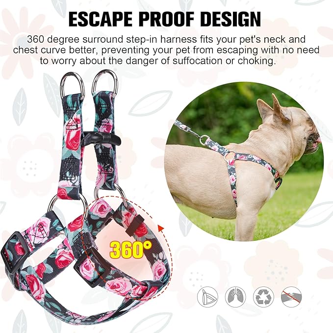 BEAUTYZOO No Pull Dog Harness and Leash Set - Adjustable Step-in Puppy Harness for Small Medium Large Dogs, Escape Proof Soft Nylon Vest with Double D Ring for Walking Running Training, Black XS