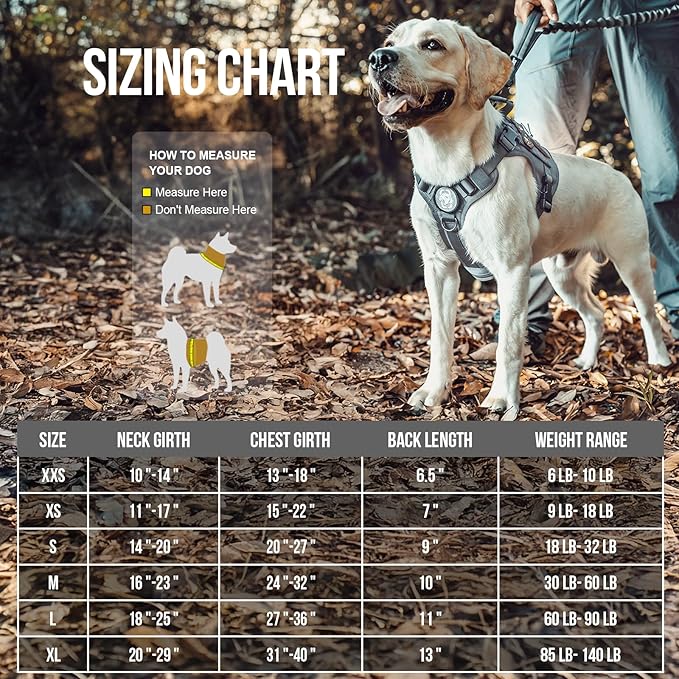 OneTigris Tactical Dog Harness Vest,No-Pull Service Dog Vest with Hook & Loop Panels,Adjustable Dog Vest Harness for Walking Hiking Training(Grey,XS)
