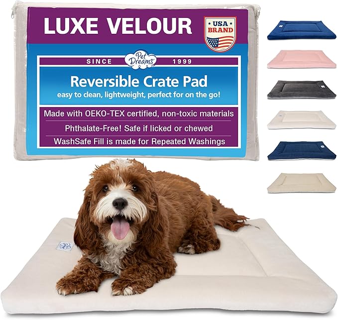 Pet Dreams Dog Crate Pad - Washable Kennel Mat, Crate Pads for Dog Cages, Non-Toxic, Flat Indoor Cat Bed, Fits iCrate 18, 24, 30, 36, 42, 48 Inches (Ivory, Medium, 30")