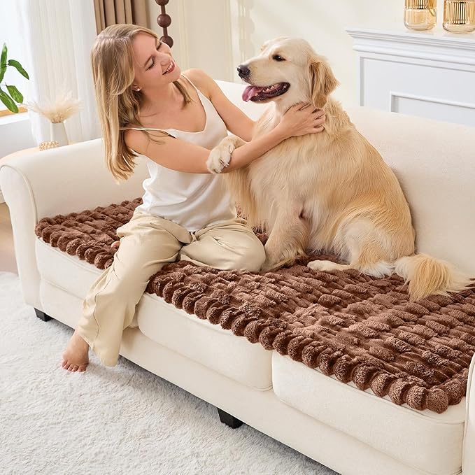 Couch Cover for Dogs, Non Slip Fuzzy Pet Couch Covers for Sofa,Pet Friendly Dog Mat for Couches and Sofas,Thick Soft Sofa Slipcovers Cushion Protector(Light Coffee, 28" x 59"/70 x 150cm)