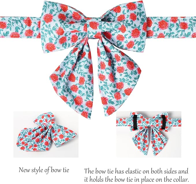 Lionet Paws Design Dogs Collar Cute Flower Sailor Bow Dog Collars for Girl Female Small Medium Dogs with Rose XS