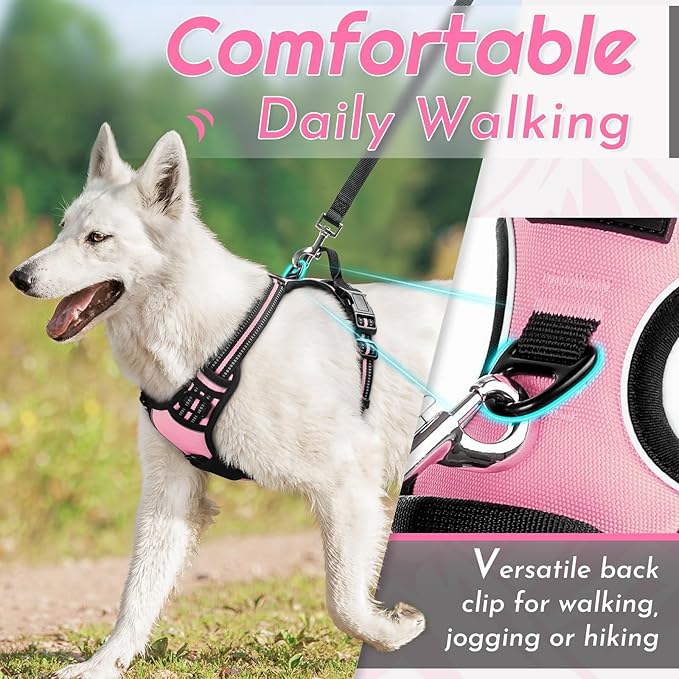 Eagloo Dog Harness Small Sized Dog, No Pull Service Vest with Reflective Strips and Control Handle, Adjustable and Comfortable for Walking, No Choke Pet Harness with 2 Metal Rings, Pink, S