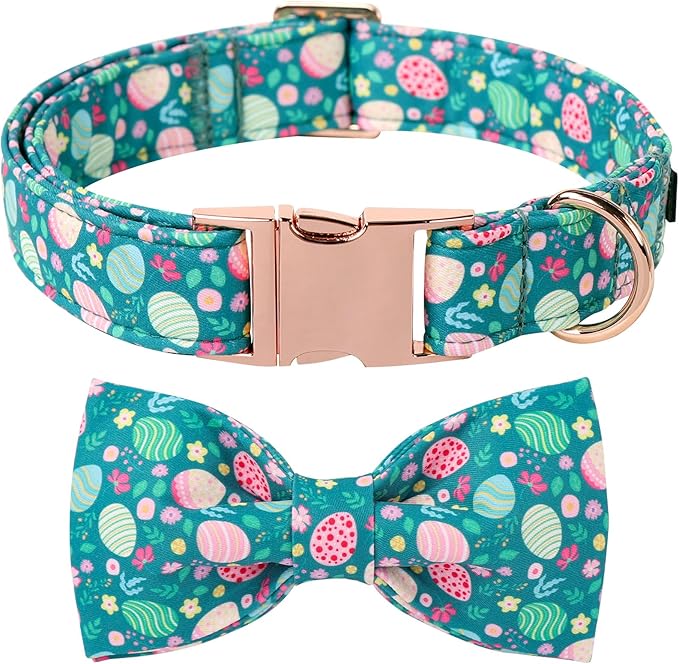 Lionet Paws Easter Green Dog Collar,Eggs Dog Collar for Large Dogs, Adjustable Cotton Flower Pet Collars for Medium Large Dogs