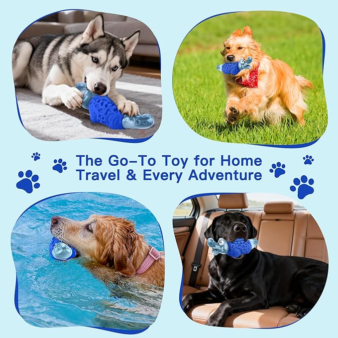 FurtasticiFinds Dog Chew Toys for Aggressive Chewers, Tough Squeaky Dog Toy for Large Medium Dogs, Bacon Flavor Nylon & Natural Rubber, Dental Care Interactive Dog Toys to Reduce Boredom, Royal Blue