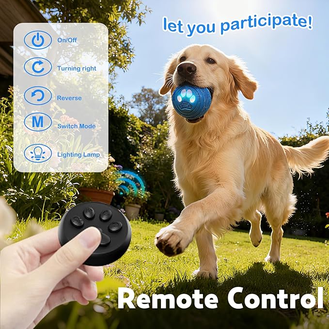 Smart Interactive Dog Toy, Dog Toys for Aggressive Chewers, Moving Jumping Vibrating - 3 Modes IPX7 Waterproof Rating, E-TPU Material for Medium and Large Dogs, Indoor & Outdoor (Blue)