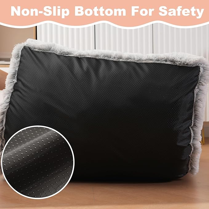 Bedfolks Plush Waterproof Dog Crate Bed, Removable Washable Cover, Faux Fur Kennel Pad, 29"x21", Grey