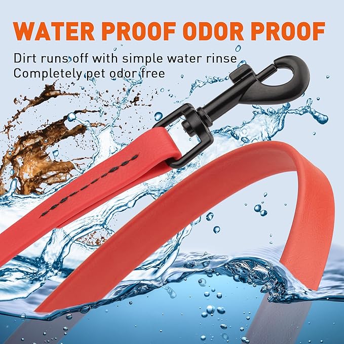 Dogline Biothane Waterproof Dog Leash Strong Coated Nylon Webbing with Black Hardware Odor-Proof Easy to Clean High Performance for Small or Large Dogs Made in USA 2 ft Lead, Cherry Red
