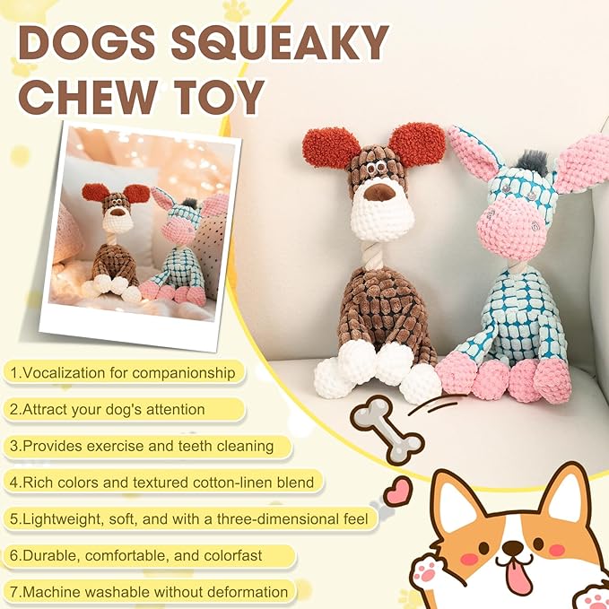 Indestructible Dog Toys,New Dog Toys for Aggressive Chewers,Squeaky Durable Chew Toy for Indoor Pups Teething,Puppy Teething Toys (Brown Dog)