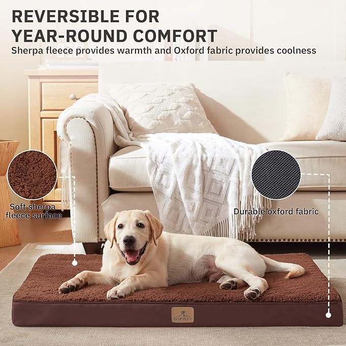 Bedfolks Orthopedic Dog Bed for Extra Large Dogs - Egg Foam Dog Crate Bed with Removable Waterproof Cover, Pet Bed Mat Suitable for Dogs and Pets Up to 90 lbs (41 x 29 x 3.5 inches, Brown)