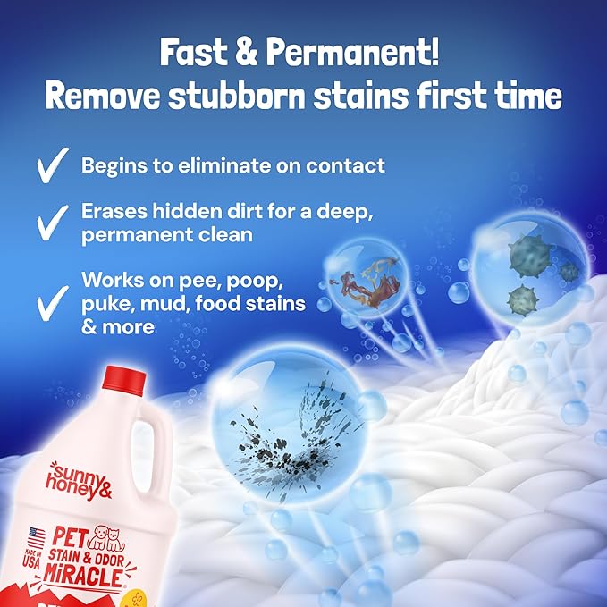 Sunny & Honey Pet Stain & Odor Miracle - For New and Old Stains - Enzyme Cleaner & Surface Odor Eliminator - Fast Acting Carpet Cleaner Spray - Enzymatic Cleaner for Dog Urine (128 fl oz, Fall Spice)