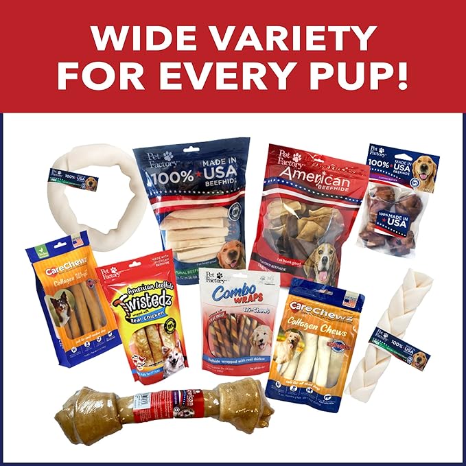 Pet Factory 100% Made in USA Beefhide 8" Rolls Dog Chew Treats - Beef & Chicken Flavor, 10 Count/1 Pack