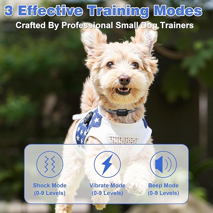 Ultra Small Shock Collar for Small Dogs, Dog Training Collar with Remote for Small & Medium Dogs 5-30lbs, Waterproof, Rechargeable, 1300ft Range, Collar with Beep, Vibration, Safe Shock