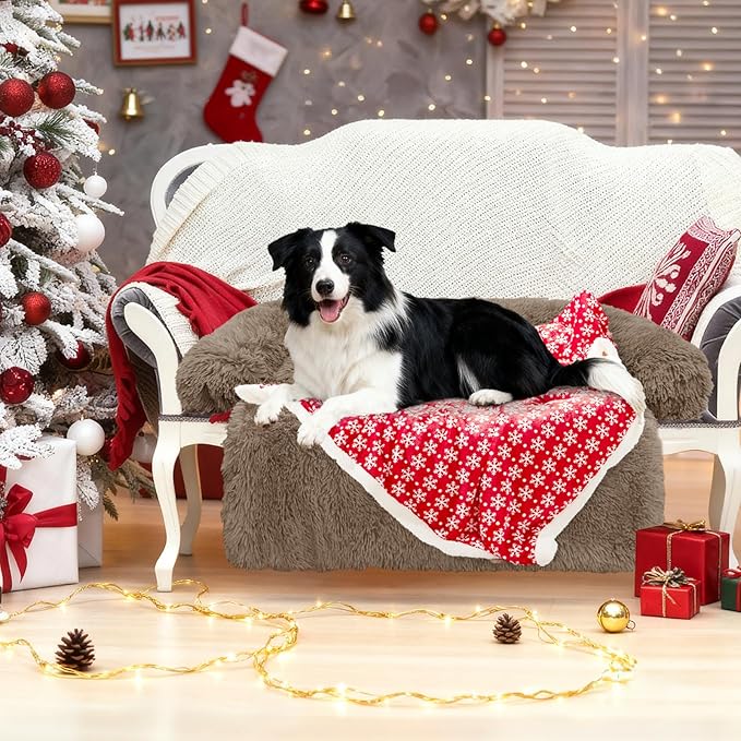 GGIB Calming Dog Bed Christmas Throw Blanket Fluffy Plush Dog Mat for Furniture Protector Decoration Holiday Throw for Sofa Couch Cover for Large Medium Small Dogs Cats (Medium, Camel)